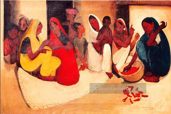 Amrita Sher Gil Dorfszene 1938 Indisch Ölgemälde